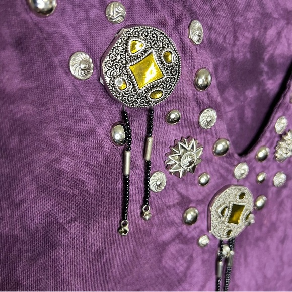 Vintage Cover Charge Purple Tie Dye Embellished V-neck T-shirt One Size Fits All - Picture 5 of 9